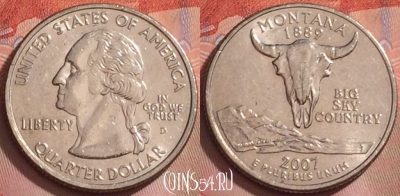 США 25 центов 2007 года D, Монтана, KM# 396, 272k-083