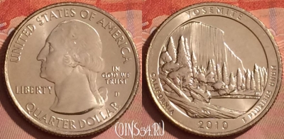 США 25 центов 2010 г. D, парк 3, KM# 471, UNC, 214l-032