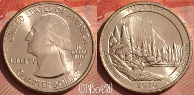 США 25 центов 2010 г. P, парк 3, KM# 471, UNC, 214l-090