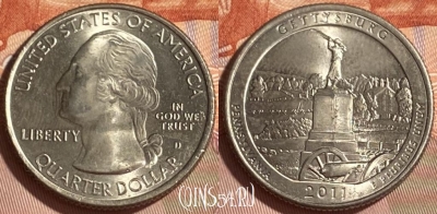 США 25 центов 2011 D, Gettysburg, KM# 494, 466q-306