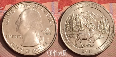 США 25 центов 2011 года D, KM# 496, UNC, 085l-080