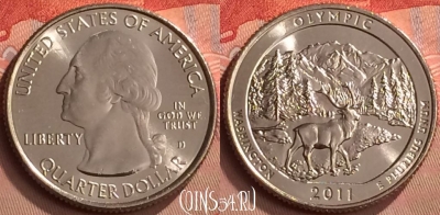 США 25 центов 2011 года D, парк 8, KM# 496, UNC, 250m-079