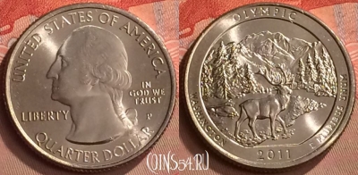США 25 центов 2011 года P, парк 8, KM# 496, UNC, 253m-103