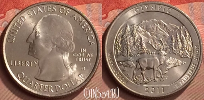 США 25 центов 2011 года D, парк 8, KM# 496, UNC, 253m-104