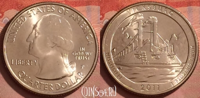 США 25 центов 2011 г. P, парк 9, KM# 497, UNC, 212l-033