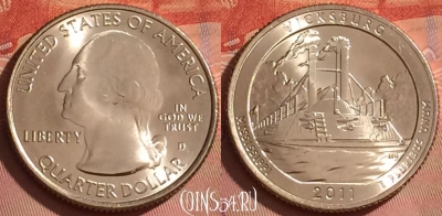 США 25 центов 2011 г. D, парк 9, KM# 497, UNC, 212l-075