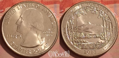 США 25 центов 2013 г. D, парк 16, KM# 542, UNC, 214l-080