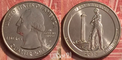 США 25 центов 2013 года D, KM# 543, UNC, 221m-139
