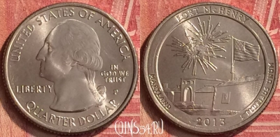 США 25 центов 2013 года P, 19 парк, KM# 545, UNC, 219m-095