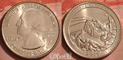 США 25 центов 2014 г. D, парк 22, KM# 567, UNC, 212l-074