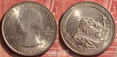 США 25 центов 2014 года P, 22 парк, KM# 567, UNC, 220m-047