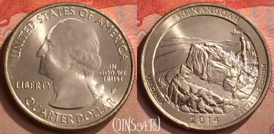 США 25 центов 2014 года P, 22 парк, KM# 567, UNC, 249m-042