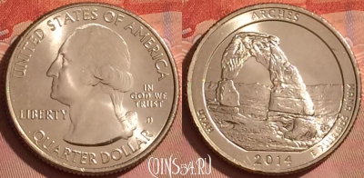 США 25 центов 2014 г. D, парк 23, KM# 568, UNC, 214l-073
