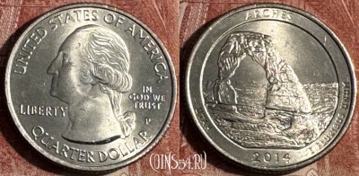 США 25 центов 2014 P, Arches, KM# 568, 501s-024