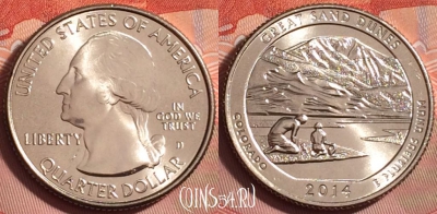 США 25 центов 2014 года D, 24 парк, KM# 569, UNC, 181k-110