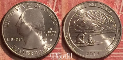 США 25 центов 2014 года D, 24 парк, KM# 569, UNC, 221m-099