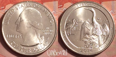 США 25 центов 2014 года P, 25 парк, KM# 570, UNC, 181k-114
