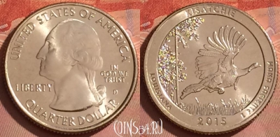 США 25 центов 2015 г. D, парк 27, KM# 598, UNC, 212l-108