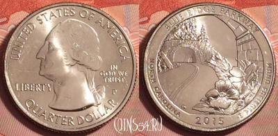 США 25 центов 2015 года P, 28 парк, KM# 599, UNC, 181k-132