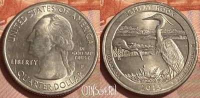 США 25 центов 2015 P, Bombay Hook, KM# 600, 466q-329