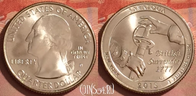 США 25 центов 2015 г. D, парк 30, KM# 601, UNC, 212l-122