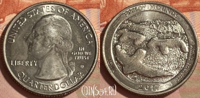 США 25 центов 2017 D, Еffigy mounds, KM# 653, 466q-336