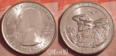 США 25 центов 2016 года D, 31 парк, KM# 635, UNC, 138k-107