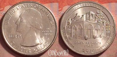 США 25 центов 2016 года D, 33 парк, KM# 637, UNC, 138k-080