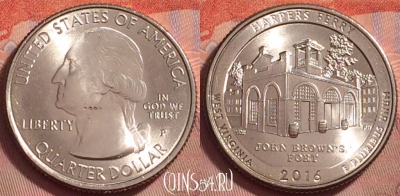 США 25 центов 2016 года P, 33 парк, KM# 637, UNC, 138k-082