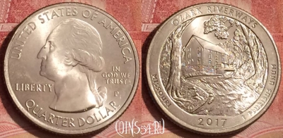 США 25 центов 2017 года P, 38 парк, KM# 655, UNC, 075l-136