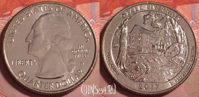США 25 центов 2017 D, 38 парк, KM# 655, UNC, 389j-018