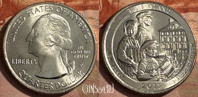США 25 центов 2017 P, Ellis Island, KM# 656, UNC, 512s-052