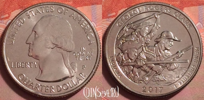 США 25 центов 2017 года P, 40 парк, KM# 657, UNC, 049k-031