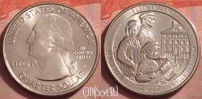 США 25 центов 2017 года D, 39 парк, KM# 656, UNC, 138k-092
