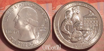 США 25 центов 2017 года P, 39 парк, KM# 656, UNC, 138k-072
