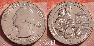 США 25 центов 2017 года S, 39 парк, KM# 656, UNC, 138k-065