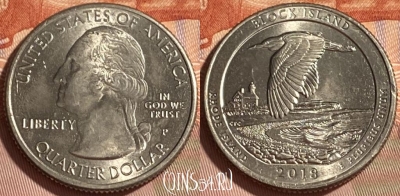 США 25 центов 2018 P, Block Island, 45 парк, 466q-345