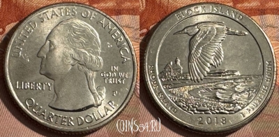 США 25 центов 2018 P, Block Island, 45 парк, UNC, s512s-054