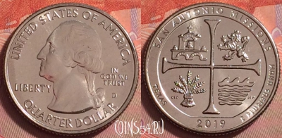 США 25 центов 2019 года D, 49 парк, UNC, 049k-079