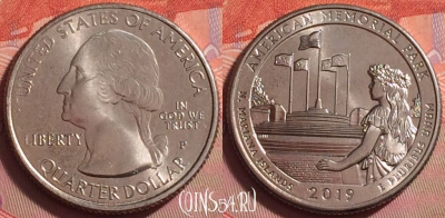 США 25 центов 2019 года P, 47 парк, UNC, 049k-106