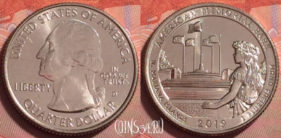 США 25 центов 2019 года D, 47 парк, UNC, 049k-141