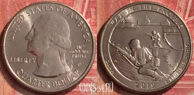 США 25 центов 2019 года P, 48 парк, UNC, 220m-088