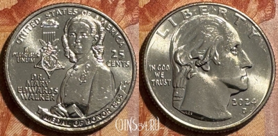 США 25 центов 2024 D, Мэри Эдвардс Уокер, 502s-054