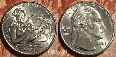 США 25 центов 2024 P, Пэтси Такемото Минк, s502s-120