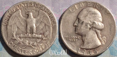 США 25 центов (квотер) 1946 года, Серебро, Ag, KM# 164