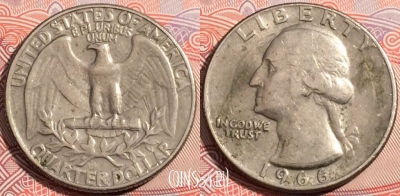 США 25 центов (квотер) 1966 года, KM# 164a, a119-112