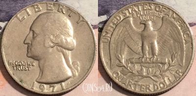 США 25 центов (квотер) 1971 года, KM# 164a, 170-112