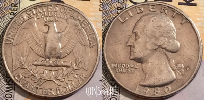 США 25 центов (квотер) 1980 года, KM# 164a, 204-001