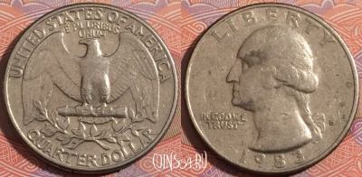 США 25 центов (квотер) 1983 года D, KM# 164a, a138-091