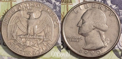 США 25 центов (квотер) 1990 года, KM 164a, 112-117
